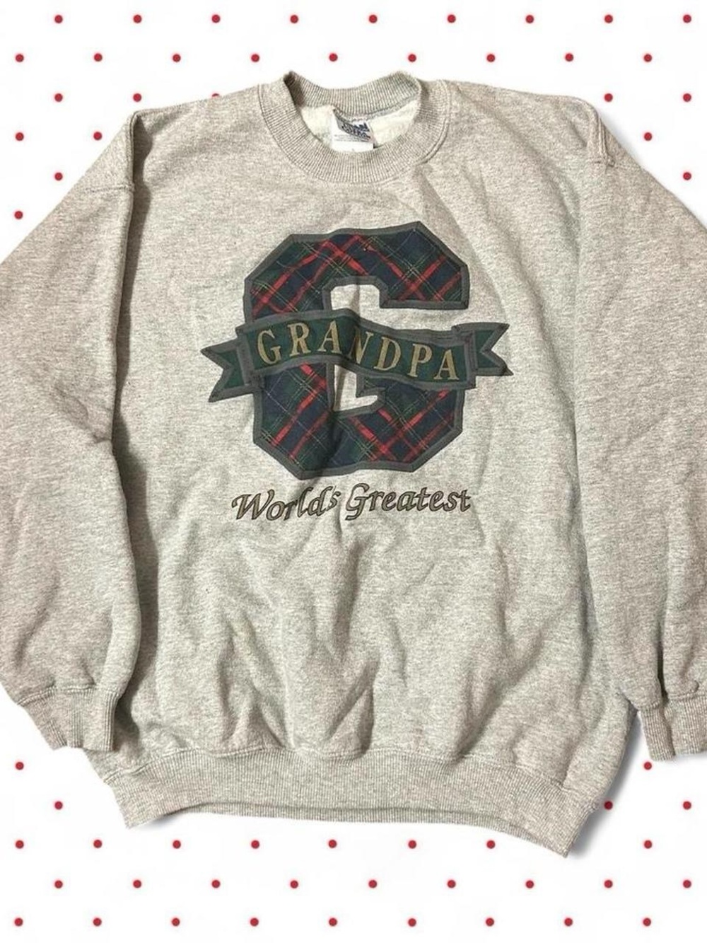 Grandpa 'World's Greatest' Plaid Crest Crewneck Sweater - Light Gray